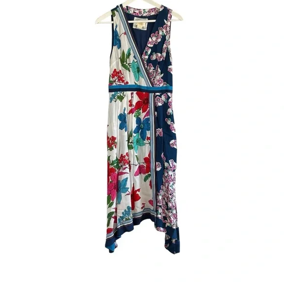 Maeve Anthrolpologie Faux Wrap Mixed Print Sleeveless Dress Floral Blue Size 4 - Picture 6 of 11